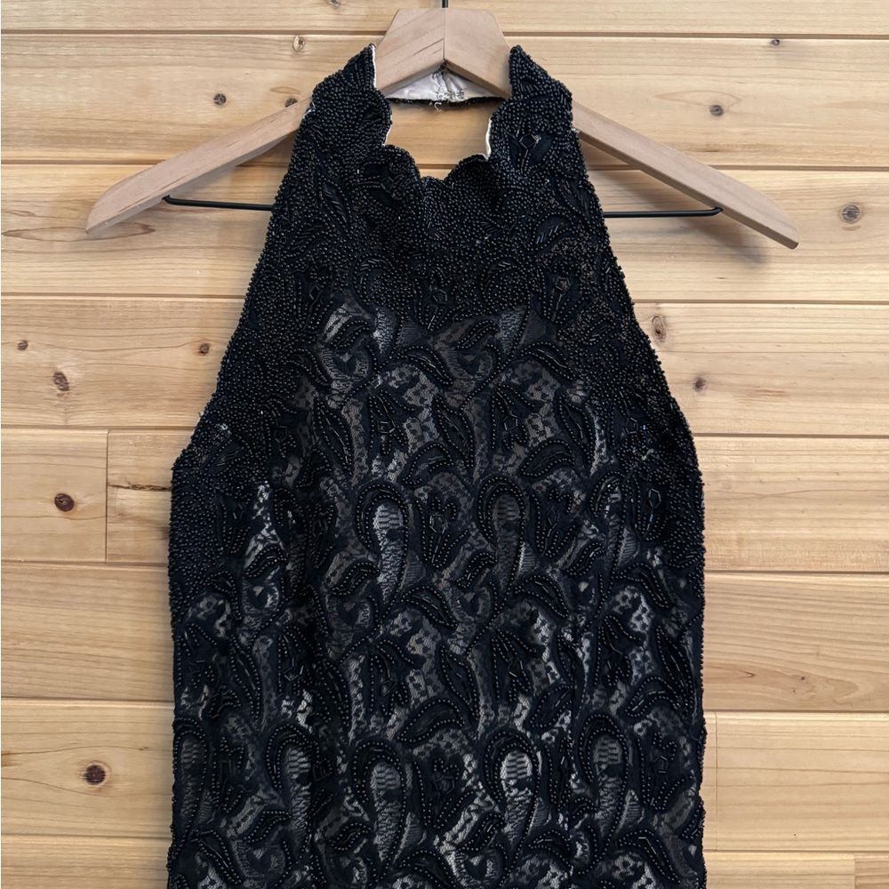 Vintage Stenay Size Small Beaded High Halter Scalloped Neckline Fancy Prom Gown - Picture 5 of 14